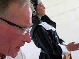 Young and horny nun engage in hardcore missionary and cunnilingus action